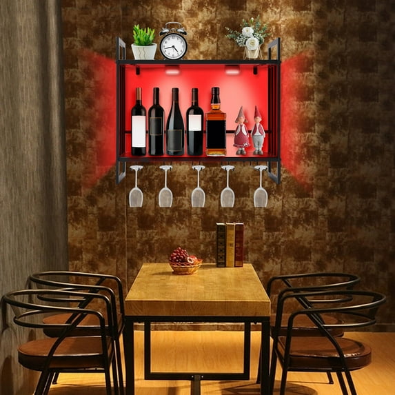 LED Light Wine Rack Wall Mounted Wine Bottle Display Rack Metal Wine Storage Shelf