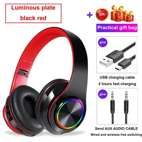 LED Light Wireless Bluetooth Headphones with Noise Cancelling, Foldable Wireless Bluetooth Headphones Over Ear, Stereo Hi-Fi Audio, Over Ear Stereo Earphones, Great Gift