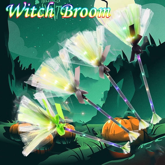 LED Light up Witch Broomstick Prop, Glowing Rudolph Academy Style Broom, Halloween Costume Cosplay Accessory for Adults Party Dress up Makeup Prop Parade Event, D