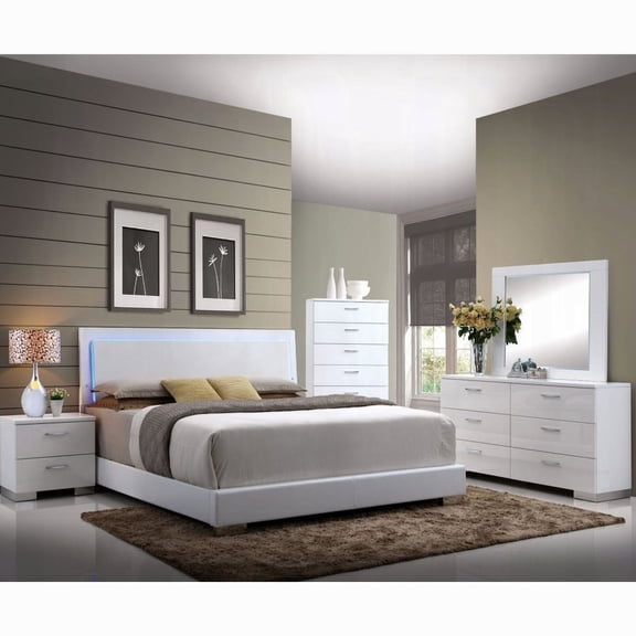 LED Light for Mood Setting / Bedroom Usage / White Queen Panel Bed