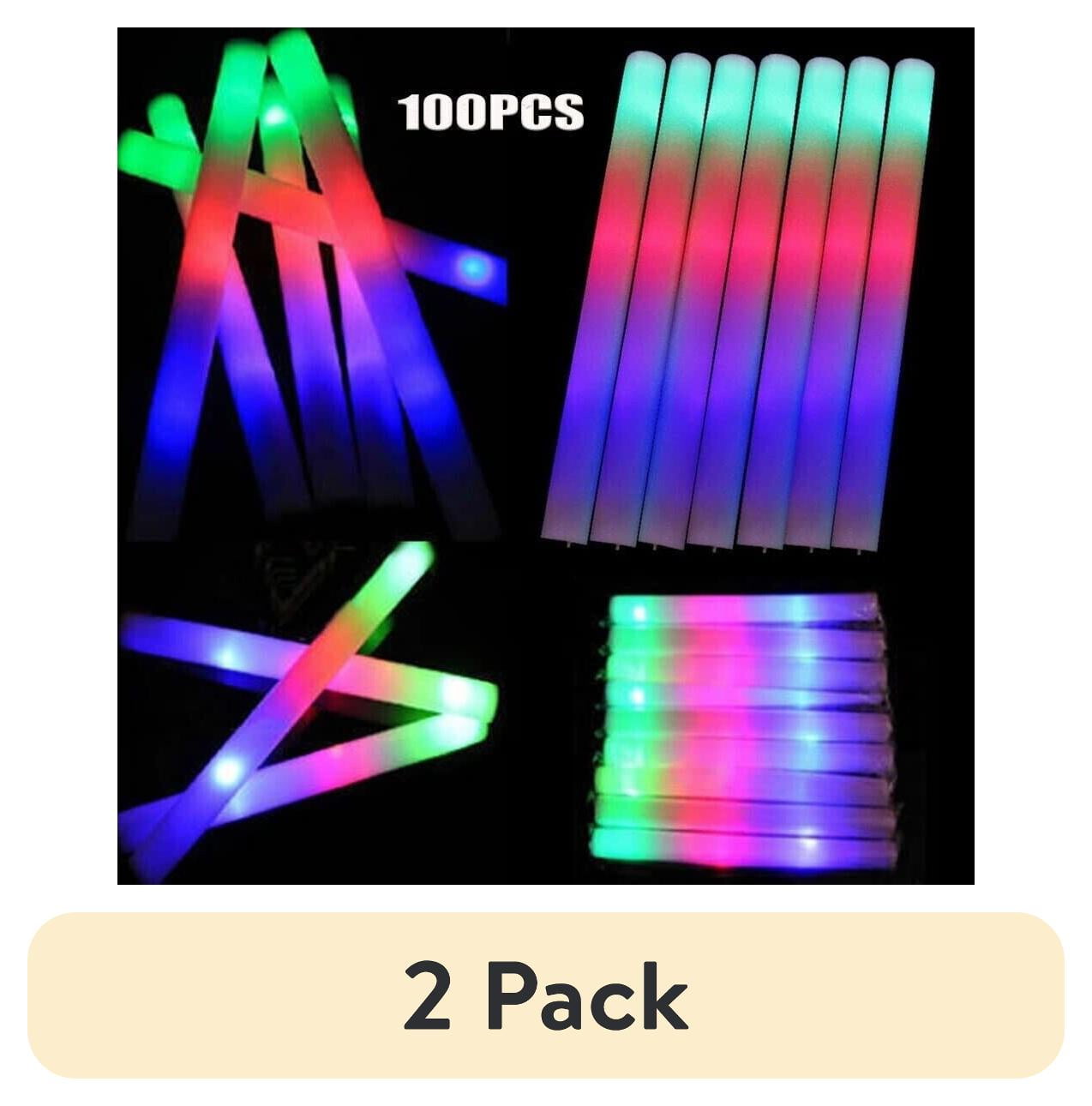 (2 pack) LED Light up 16 inch Multicolor Glow Foam Stick Cheer Tube ...