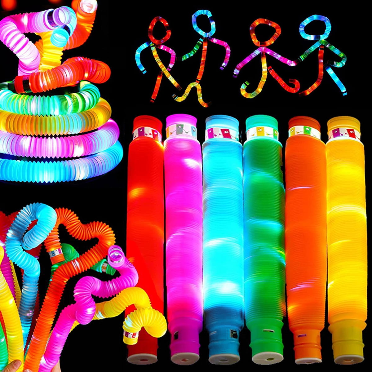 LED Light up Pop Tubes, Glow in The Dark Party Supplies Light up Glow  Sticks for Birthday, Wedding, Concerts, DJ (6 Pack) 