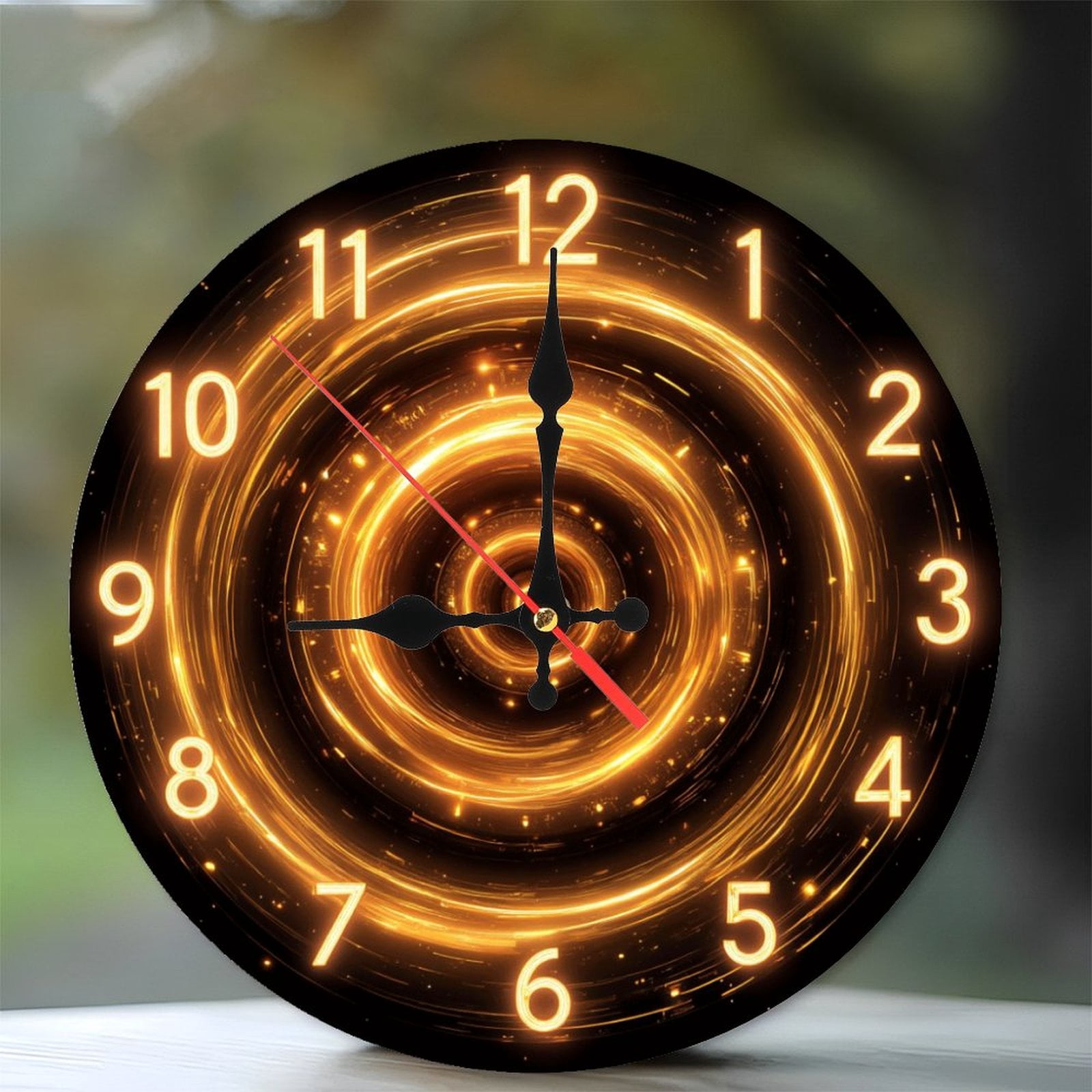LED LightUp Spiral Clock With Rotating Numbers 10-Inch Silent Wooden ...