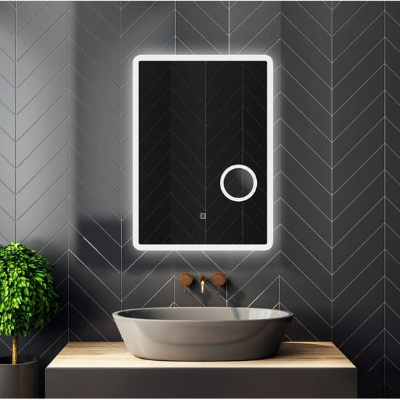 LED Lighted 20x28 Wall Mounted Frameless Bathroom Mirror with Magnifying
