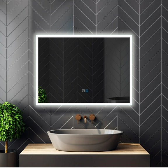 LED Lighted 20x28 Wall Mounted Frameless Rectangle Bathroom Vanity Mirror