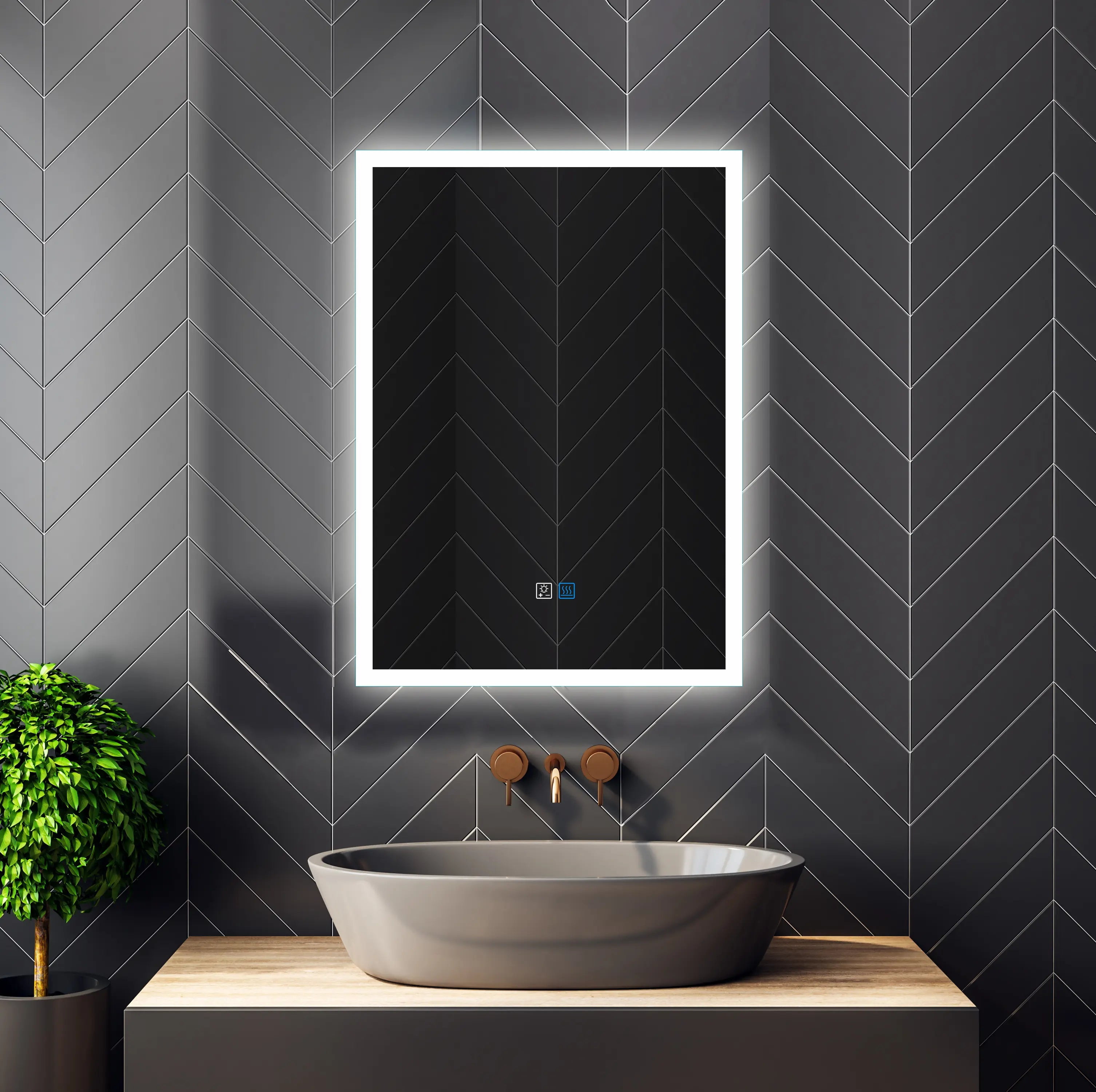 LED Lighted 20x28 Wall Mounted Frameless Rectangle Bathroom Vanity ...