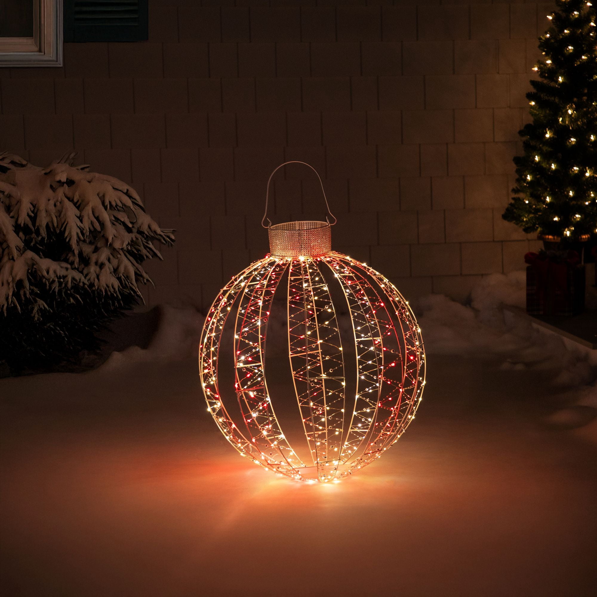 LED Lighted 3-D Ball Ornament Christmas Yard Decoration - 24" - Red and Warm White