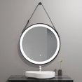 thumbnail image 1 of LED Lighted 32" Wall Mounted Black Framed Bathroom Vanity Round Mirror with Hanging Belt, 1 of 8