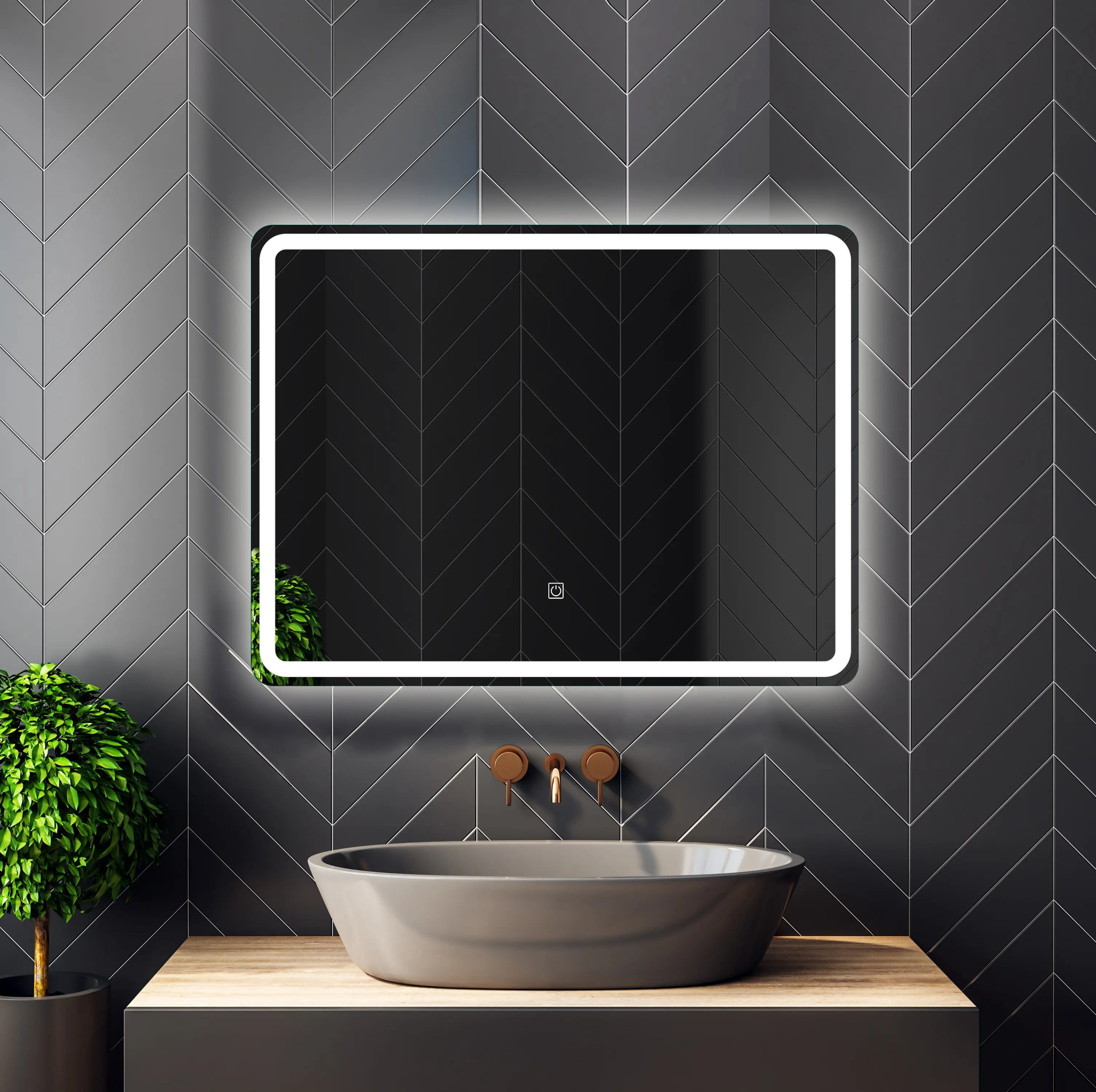 LED Lighted 32x24 Wall Mounted Rectangle Frameless Bathroom Vanity ...