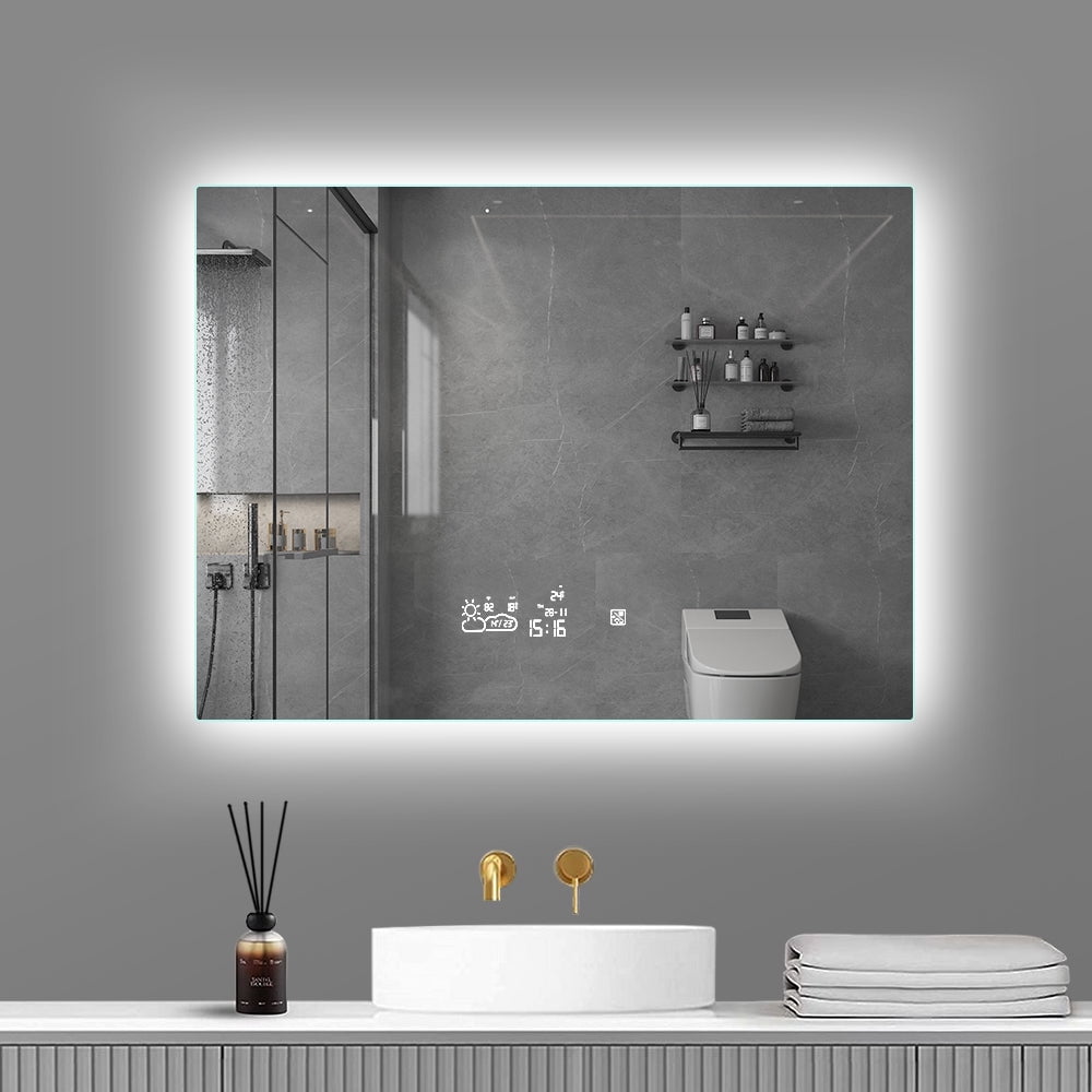 LED Lighted 32x24 inches Wall Mounted Rectangle Frameless Smart ...