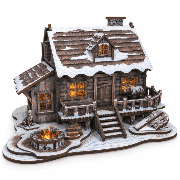 LED 3D Wooden Puzzle Winter Cabin DIY Miniature Building Kit with LED Lights - 3D Craft Rural Wooden Cabin Models Decor Gift for Adult