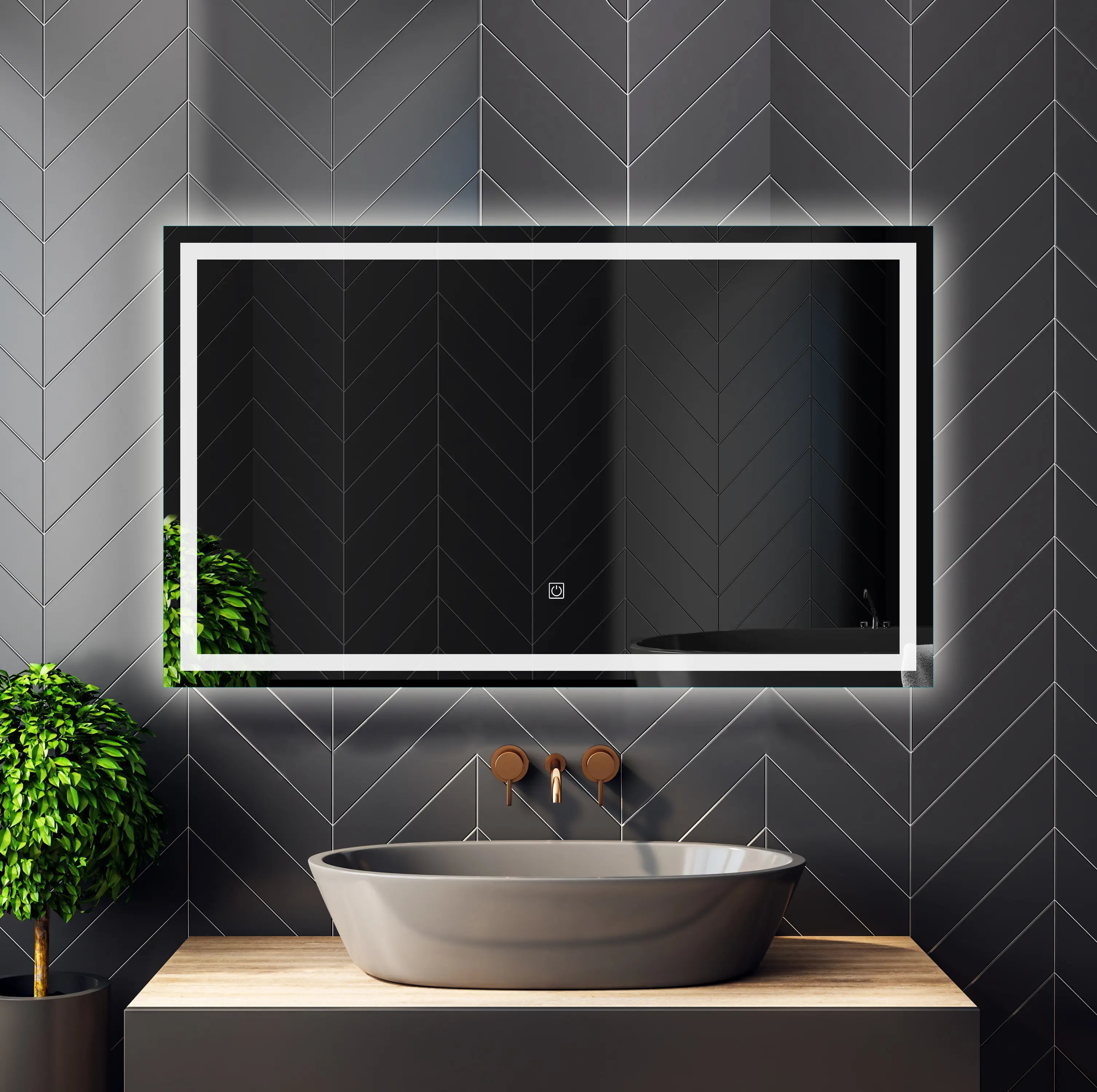 LED Lighted 40x24 Wall Mounted Frameless Rectangle Bathroom Vanity ...