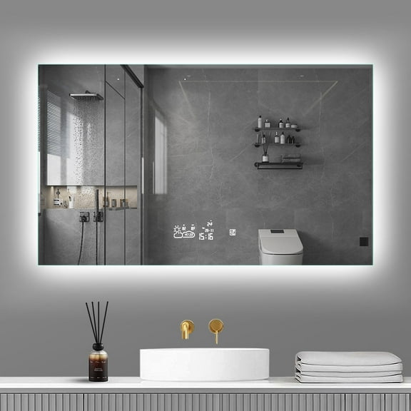 LED Lighted 40x24 inches Wall Mounted Rectangle Frameless Smart Bathroom Vanity Mirror