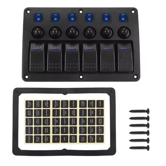 LED Lighted 6 Gang Rocker Switches Panel With Circuit Protector Overload Safety For Car Boat UTV 12V 24V Systems