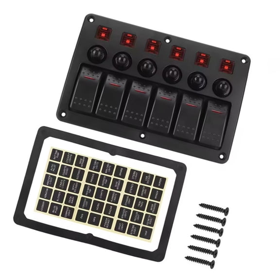 LED Lighted 6 Gang Rocker Switches Panel With Circuit Protector Overload Safety For Car Boat UTV 12V 24V Systems