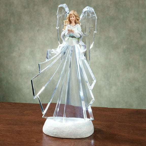 LED Lighted Angel with Dove Figurine Clear 6.5"Wx4.5"Dx11.5"H