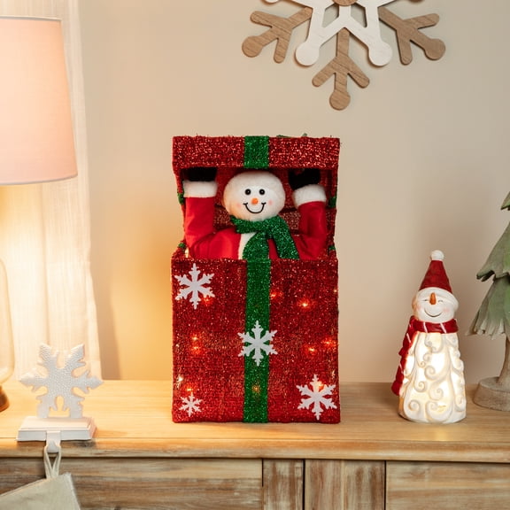 LED Lighted Animated and Musical Snowman Gift Box Christmas Decoration - 18"