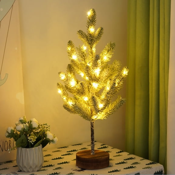 LED Lighted Artificial Snow Flocked Christmas Tree, Battery Operated Tabletop Decor, Warm White Lights for Home, Party, Centerpiece, 55cm
