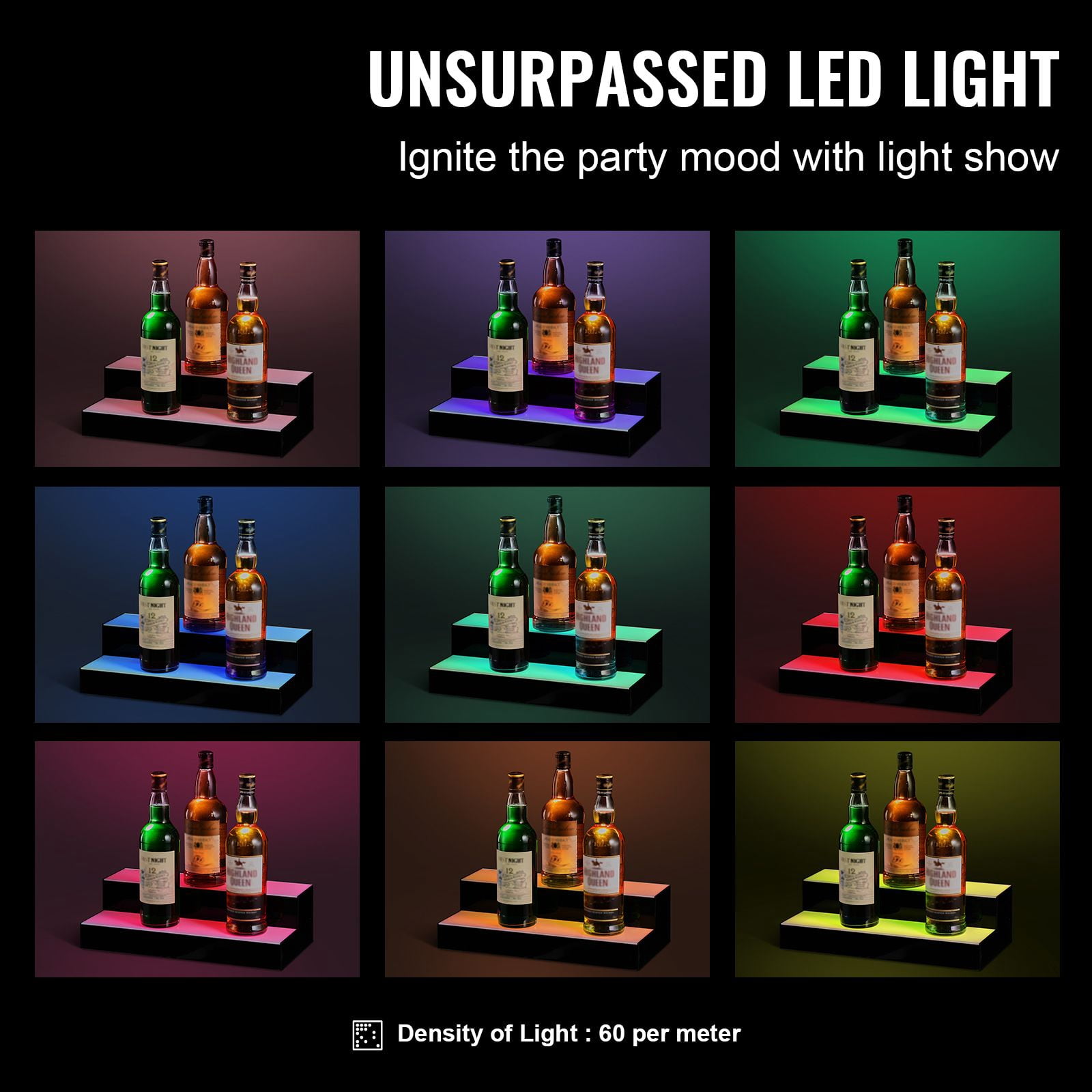 LED Lighted Bar Shelf 26ft Remote Control 7 Static Colors 22 Dynamic Colors Music Mode Acrylic for Home Bar Club KTV