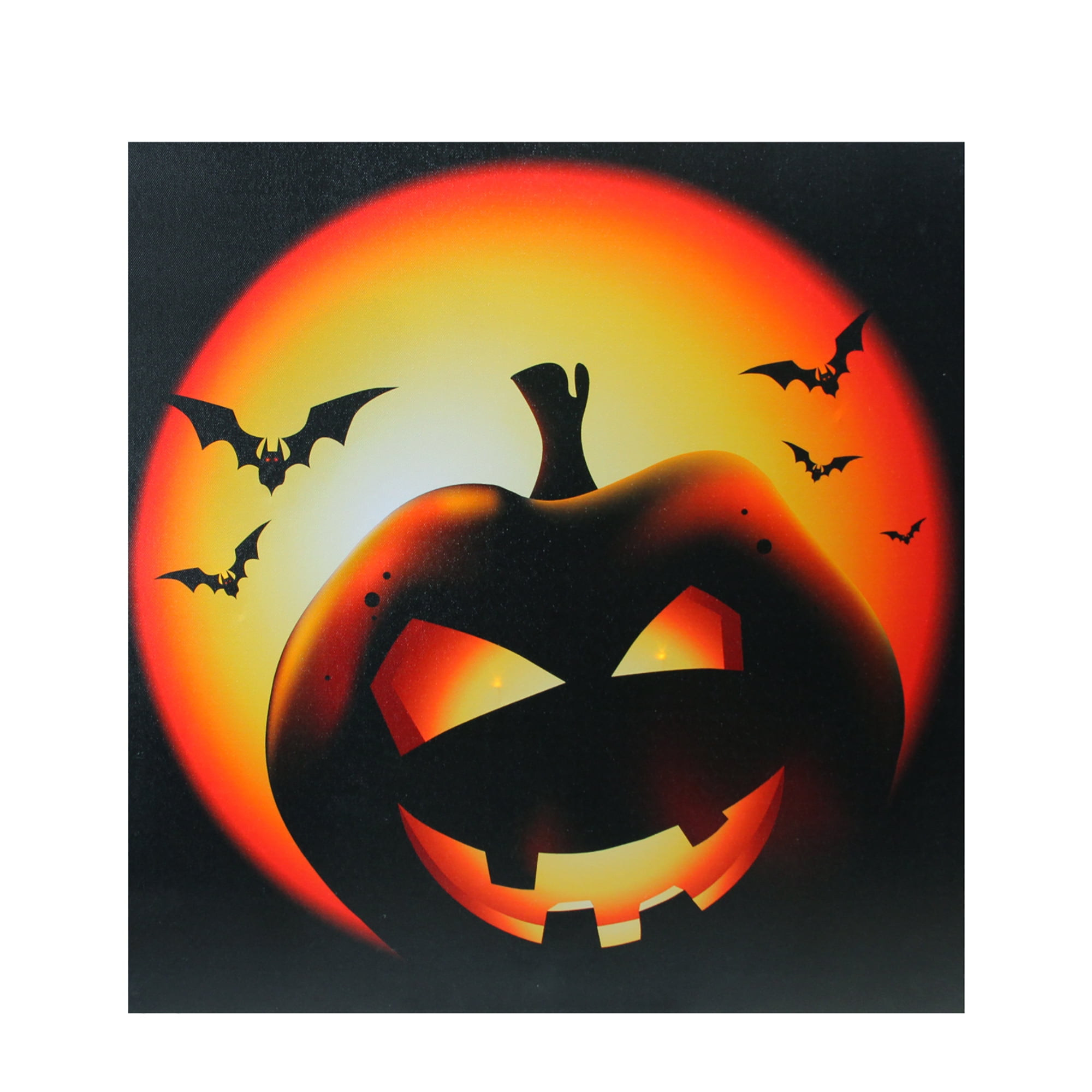 LED Lighted Bats and Jack-O-Lantern Halloween Canvas Wall Art 19.75" x 19.75"