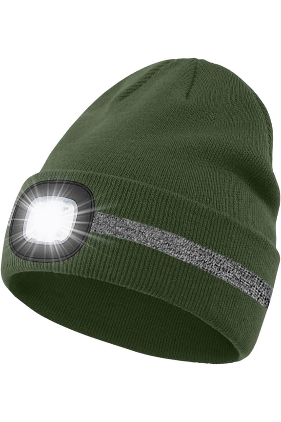 LED Lighted Beanie Hat,USB Rechargeable 4 LED Run Headlamp with Reflective Stripe Cap Light Gift for Men and Women