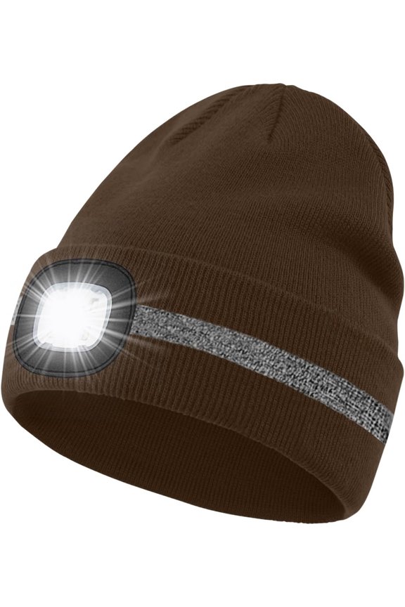 LED Lighted Beanie Hat,USB Rechargeable 4 LED Run Headlamp with Reflective Stripe Cap Light Gift for Men and Women