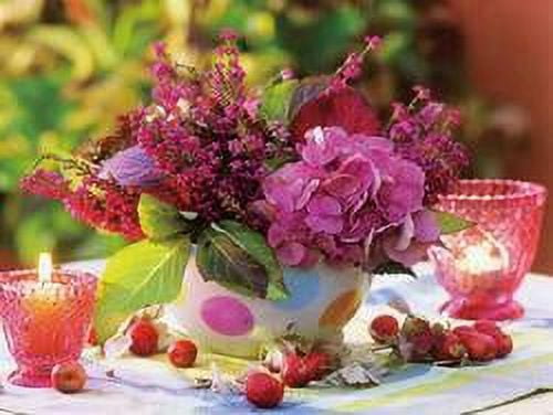 LED Lighted Candles and Pink Floral Arrangement with Berries Canvas Wall Art 11.75" x 15.75"