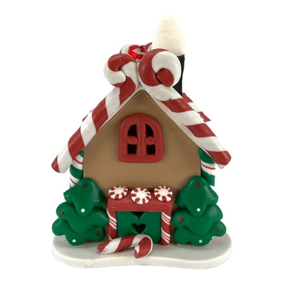 LED Lighted Candy House with Christmas Trees and Peppermints 4 Inch