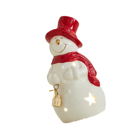 LED Lighted Ceramic Christmas Village House Snowman Deer Figurine For Holiday Homes Tabletop Mantels Shelf Decors Gift