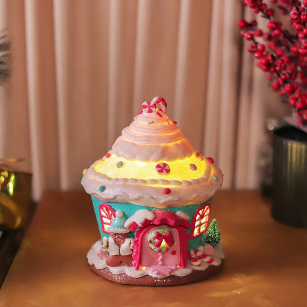 LED Lighted Christmas House Light Up Faux Gingerbread Cottage House for