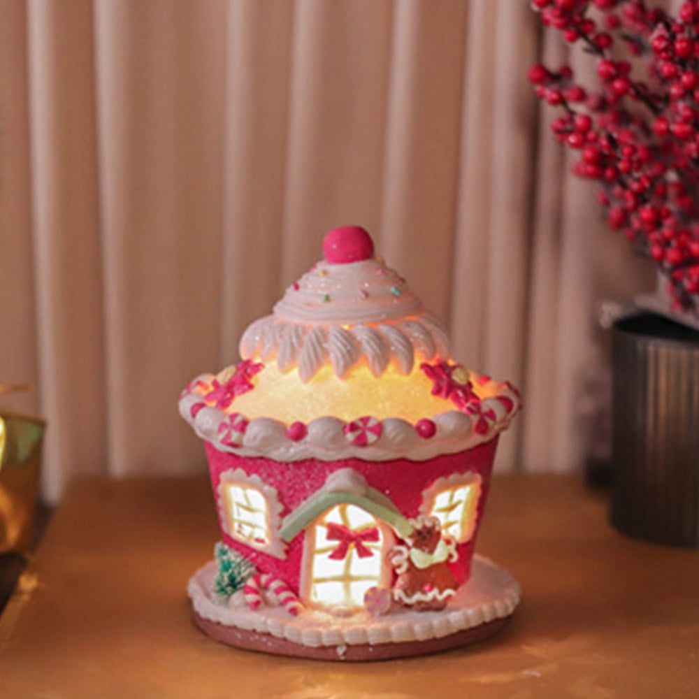 LED Lighted Christmas House Light Up Faux Gingerbread Cottage House for