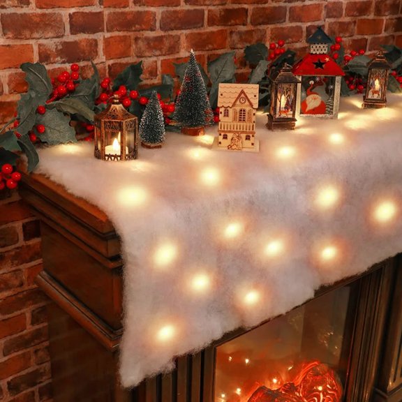 LED Lighted Christmas Snow Blanket Roll Soft Cotton Christmas Snow Party Table Runners,Artificial Snow Fireplace Table Runners for Dining Table Coffee Table Living Room