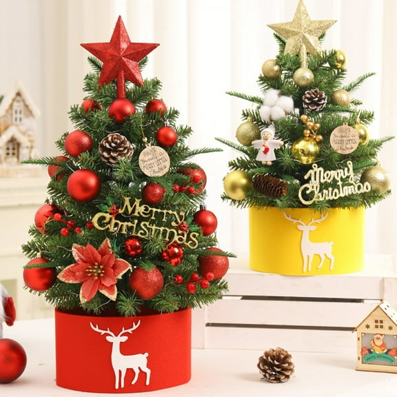 LED Lighted Christmas Tree Mini Artificial Xmas Tree with Light Strips DIY Tabletop Ornament for Home Office Holiday Decor