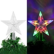 LED Lighted Christmas Tree Topper Star 6.3 x 7 Inch Star Tree Topper Xmas Ornaments Party Home Decoration (Colorful Light)