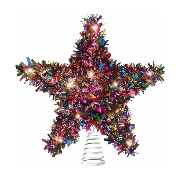 LED Lighted Christmas Tree Topper Star with Multicolor Tinsel for Indoor Holiday Decoration