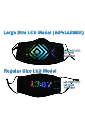 LED Lighted Face Mask - 7 Color Medium Glowing Matrix Display - Bluetooth APP Controlled - Programmable - USB Rechargeable Reusable Cloth Mask w/ Ties For Halloween, Xmas, Holidays, & Costumes