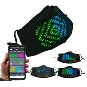 LED Lighted Face Mask - 7 Color Premium LARGE Glowing Matrix Display - Bluetooth APP Controlled - Programmable - USB Rechargeable Reusable Cloth Mask w/ Ties For Halloween, Xmas, Holidays, Costumes