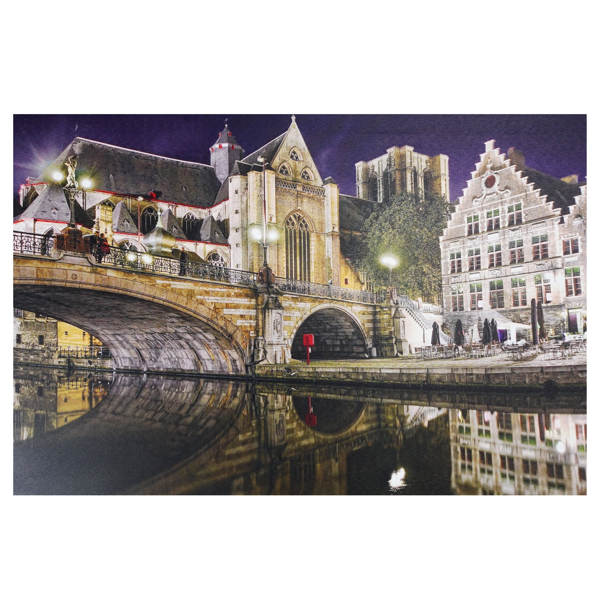 Northlight 32038112 15.75 x 23.5 in. LED Lighted Famous St. Michaels Bridge&Church in Ghent, Belgium Canvas Wall Art