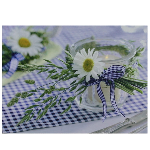 LED Lighted Flickering Daisy Tea Light Candle Canvas Wall Art 11.75" x 15.75"