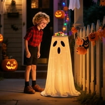 LED Lighted Ghost Candy Bowl Stand for Halloween Porch and Indoor Decor - Spooky Candy Holder with Illumination for Front Door Display -Three Spots