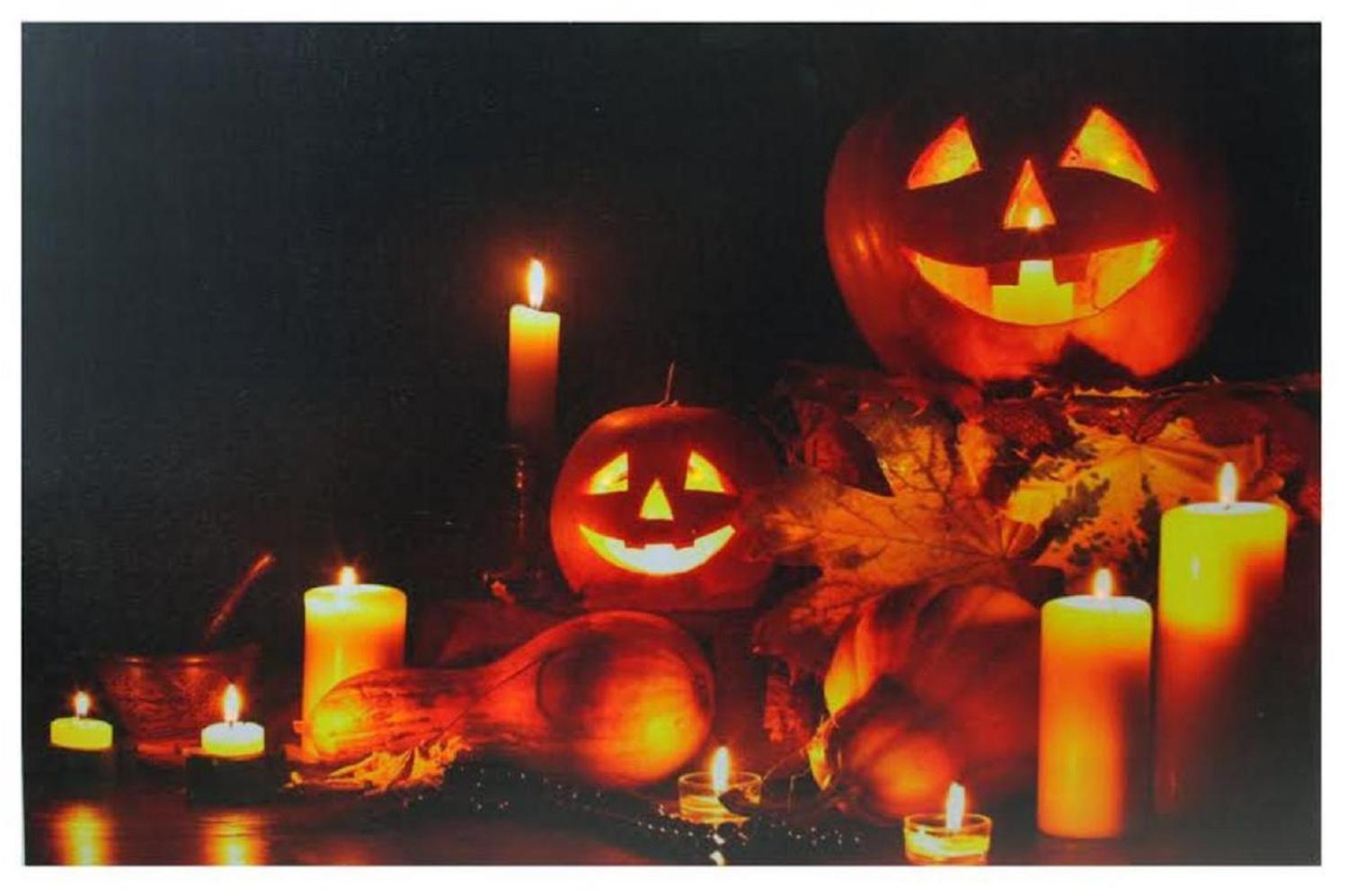 LED Lighted Halloween JackOLanterns Fall Harvest Canvas Wall Art 15.