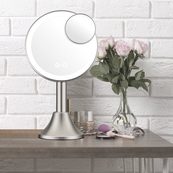 Conair Lighted Makeup Mirror, LED Vanity Mirror, 1X/10X Magnifying Mirror with Handheld Feature, Corded or Cordless in Brushed Nickel