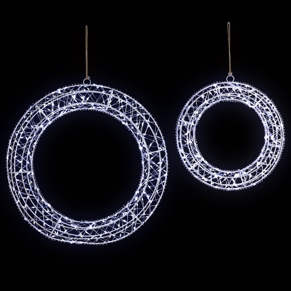 Northlight LED Lighted Hanging Christmas Wreath Decorations - 18" - Set of 2 - Cool White Lights