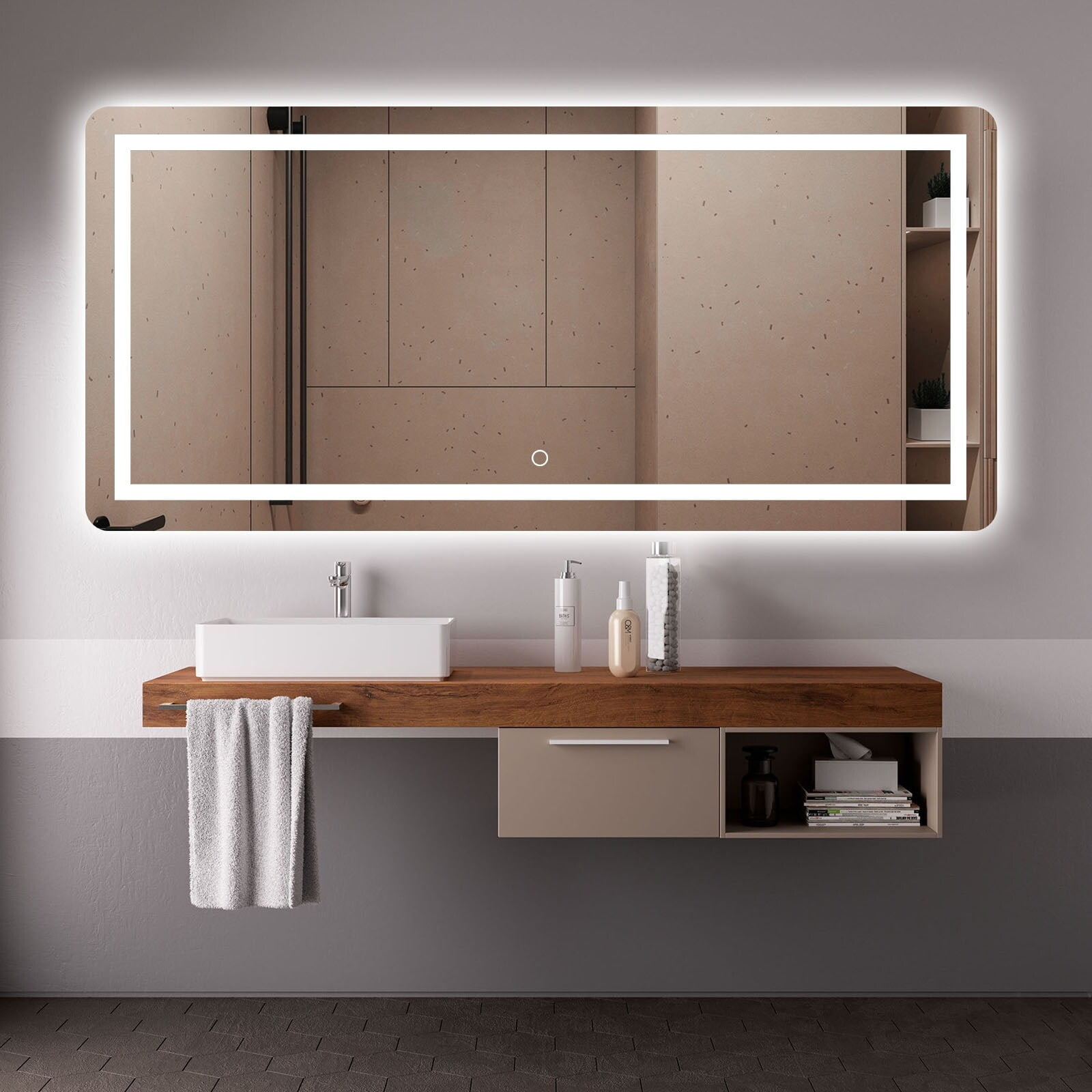 LED Lighted Illuminated Bathroom Vanity Wall Mirror Dimming Lights