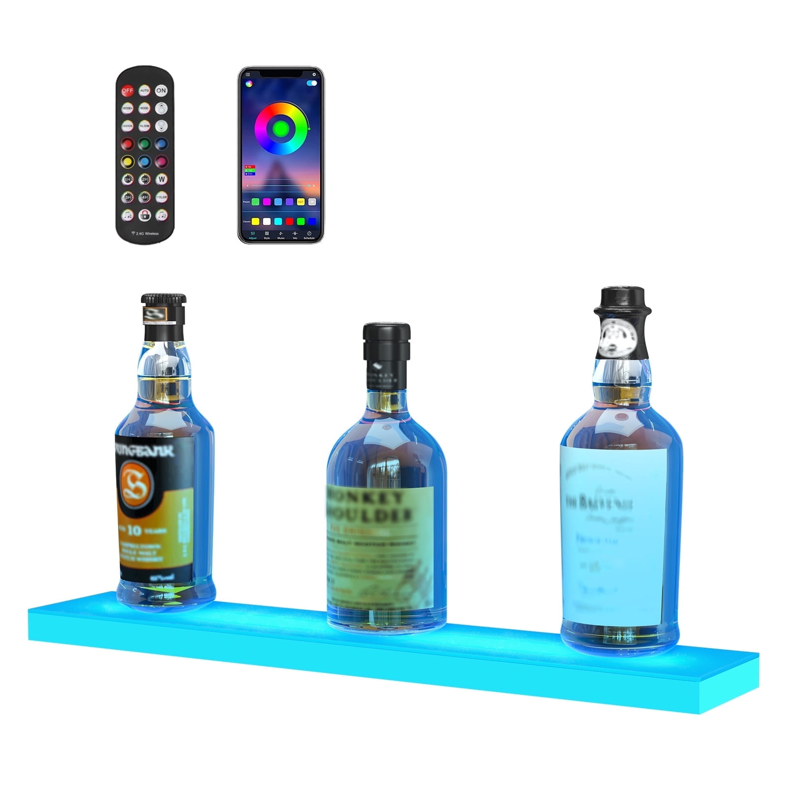 VEVOR LED Lighted Liquor Bottle Display, 1 Tier 24 Inches, Supports USB ...