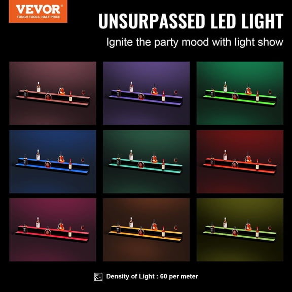 LED Lighted Liquor Bottle Display,2 Tiers 60"Commercial Illuminated Home Bar Shelf,2 Steps Whiskey Rack Stand,Acrylic Drink Shelves with RF Remote&App Control,and Multicolor lighting