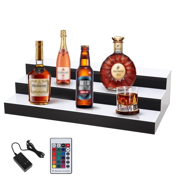 LED Lighted Liquor Bottle Display, 3 Tiers 24Inch LED Liquor Shelves with RF Remote, Liquor Bottle Accessories Shelf for Home Bar, 16 Static Colors 4 Dynamic Mode