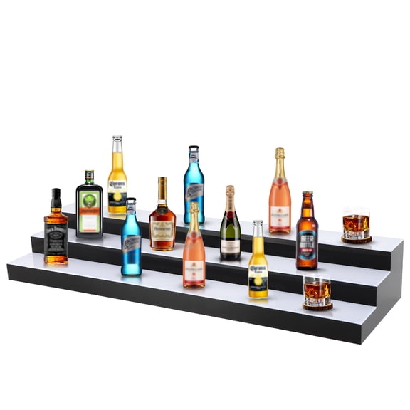 LED Lighted Liquor Bottle Display, 3 Tiers 40 Inch LED Liquor Shelves with RF Remote, LED Liquor Shelves with 16 Static Colors,Home Bar Liquor Bottle Accessories Acrylic Shelf