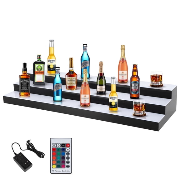 LED Lighted Liquor Bottle Display, 3 Tiers 40 Inch LED Liquor Shelves with RF Remote, Liquor Bottle Accessories Shelf for Home Bar, 16 Static Colors 4 Dynamic Mode