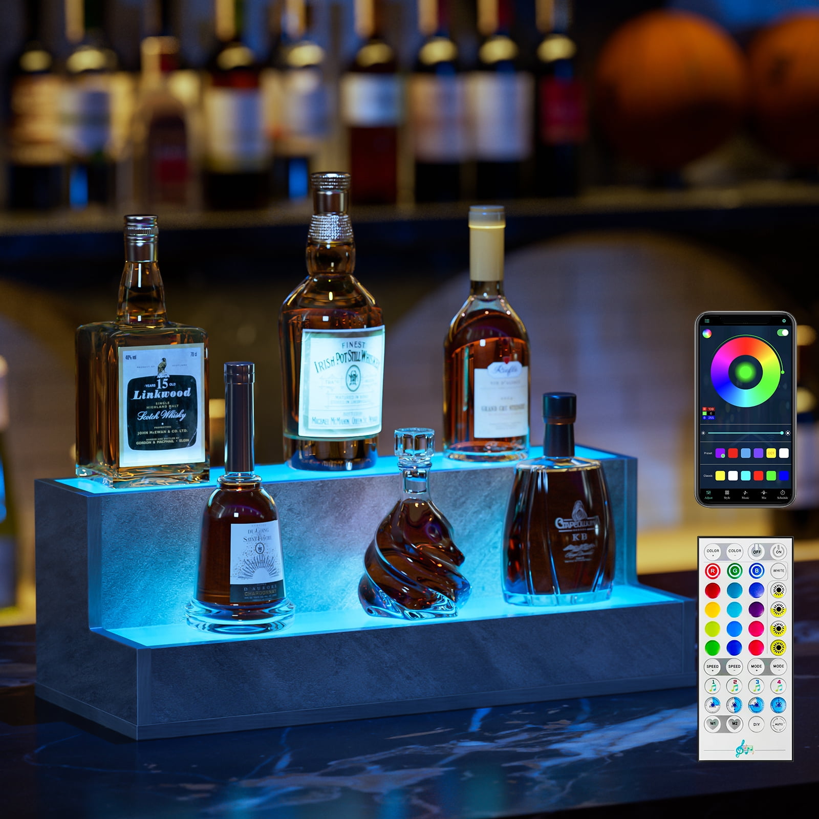 LED Lighted Liquor Bottle Display Shelf, 20 Inch Bar Display Shelf, DIY